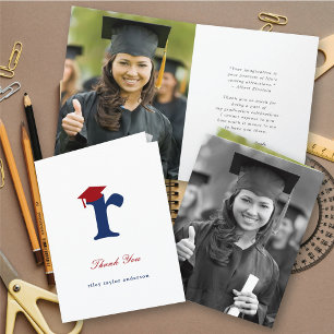 Carte De Remerciements Casquette de remise des diplômes Monogramme Classi