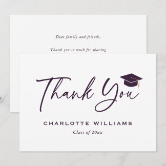 Carte De Remerciements Casquette de remise des diplômes violette et blanc