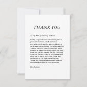 Carte De Remerciements Casquette de script moderne Jeu blanc Graduation (Dos)