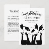 Carte De Remerciements Casquette de script moderne Jeu blanc Graduation (Devant / Derrière)