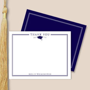 Carte De Remerciements Casquette et gland élégants bleu marine et blanc d