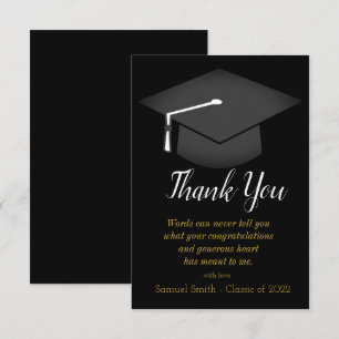 Carte De Remerciements Casquette et Tassel Graduation Noir & Or