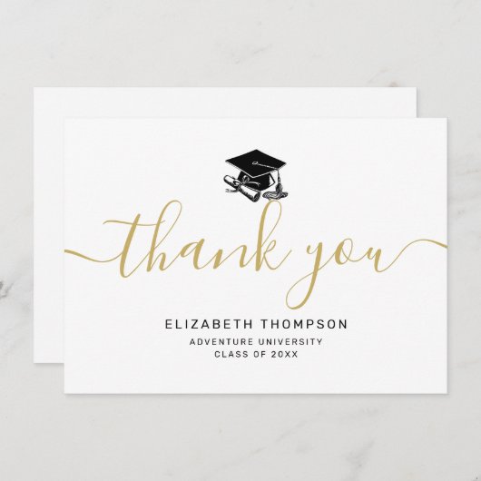 Carte De Remerciements Casquette noir à script d'or simple (Devant / Derrière)