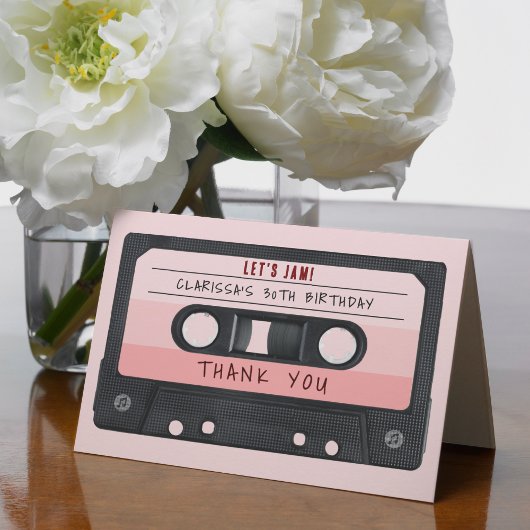 Carte De Remerciements Cassette Bande rose Retro Anniversaire