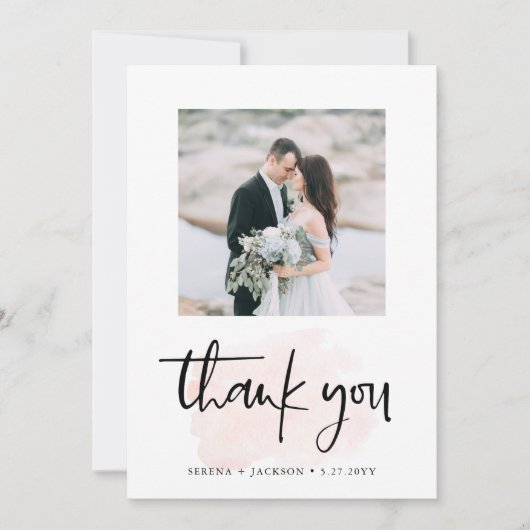 Carte De Remerciements Casual Script | Double Mariage photo minimaliste (Devant)