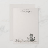 Carte De Remerciements Cat on a branch note card with name (Devant / Derrière)