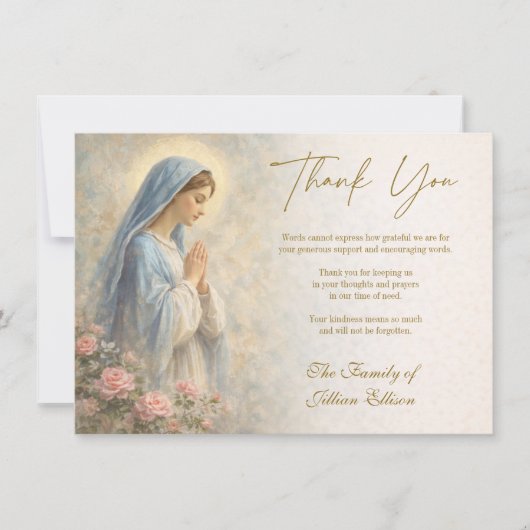 Carte De Remerciements Catholic Funeral Memorial Blessed Mother Mary  (Devant)