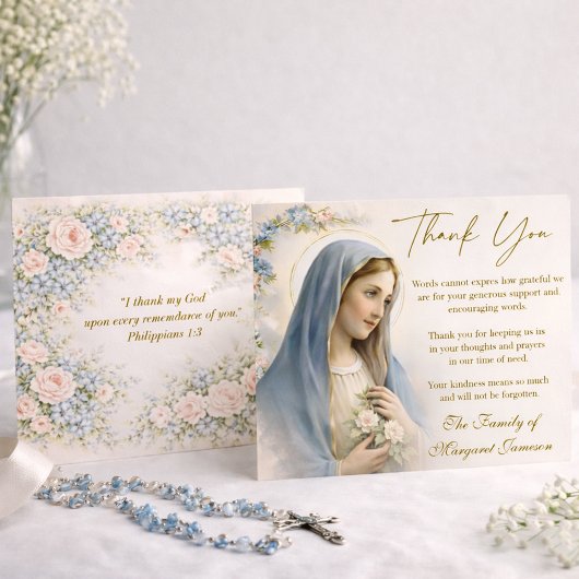 Carte De Remerciements Catholic Funeral Memorial Blessed Virgin Mary 