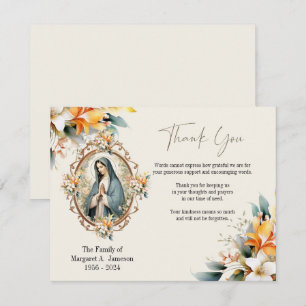 Carte De Remerciements Catholique Floral Mary Condolence funéraire Sympat
