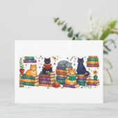 Carte De Remerciements Cats Reading Books Cozy Library Scene (Debout devant)