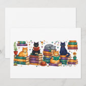 Carte De Remerciements Cats Reading Books Cozy Library Scene (Devant / Derrière)