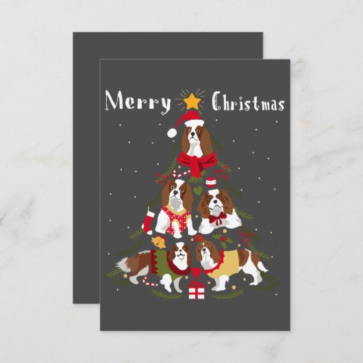 Carte De Remerciements Cavalier King Charles Spaniel Tree Xmas (Devant / Derrière)