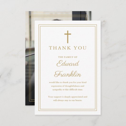 Carte De Remerciements Célébration chrétienne dorée de la vie funéraire P (Devant / Derrière)