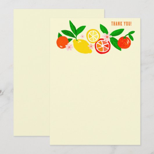 Carte De Remerciements Célébration de Citrus - Papier à Notes Personnalis (Devant / Derrière)