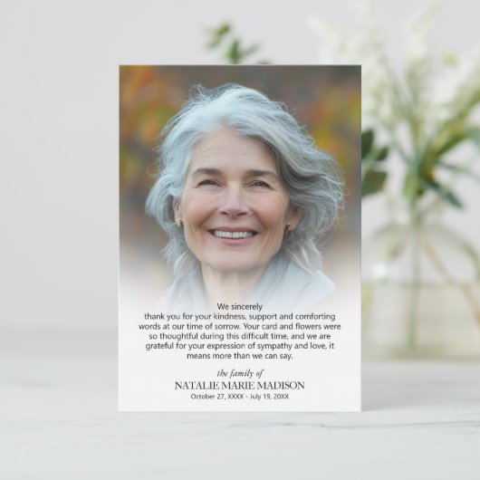 Carte De Remerciements Célébration de la vie Photo (Debout devant)