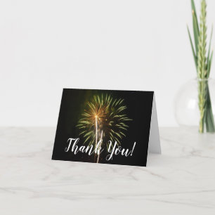 Carte De Remerciements Célébration de vacances de feux d'artifice verts e