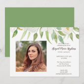 Carte De Remerciements Célébration florale blanche et verte d'enterrement (Devant / Derrière)