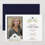 Carte De Remerciements Célébration florale bleue élégante d'enterrement (Devant / Derrière)