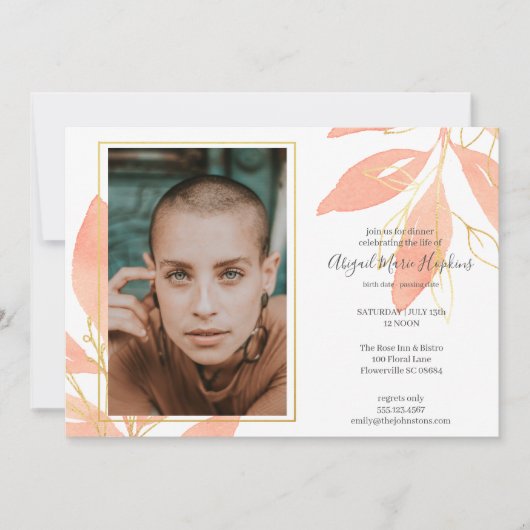 Carte De Remerciements Célébration florale de pêche d'or d'enterrement de (Devant)