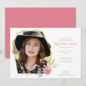 Carte De Remerciements Célébration florale rose élégante d'enterrement de (Devant / Derrière)