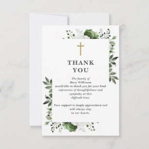 Carte De Remerciements Célébration Funéraire Chrétienne Fleurie Verte