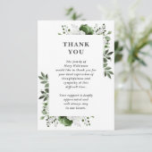 Carte De Remerciements Célébration funéraire de fleurs vert olive (Debout devant)