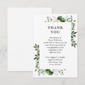 Carte De Remerciements Célébration funéraire de fleurs vert olive (Devant / Derrière)