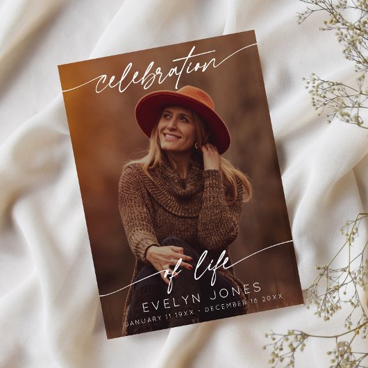 Carte De Remerciements Celebration of Life Script Funeral Photo | Black