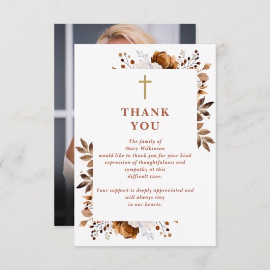 Carte De Remerciements Célébration Rustique Chrétienne De La Vie Funérair (Devant / Derrière)