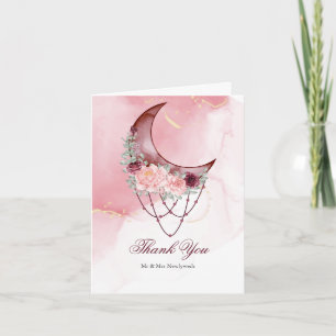 Carte De Remerciements Celestial Crescent Moon Watercolor Pink Maroon