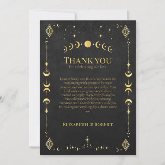 Carte De Remerciements Celestial Gothic Black and Gold Wedding Thank You 