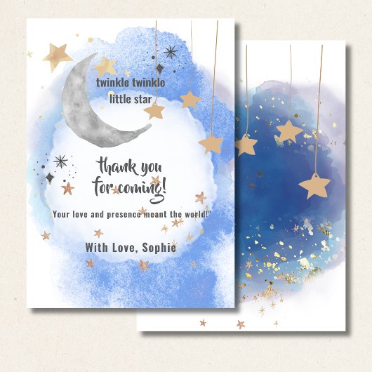 Carte De Remerciements Celestial Moon Stars, Pastel Blue And Gold
