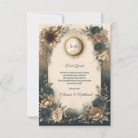 Carte De Remerciements Celestial Sun Moon Boho Floral Rustic Wedding (Devant)