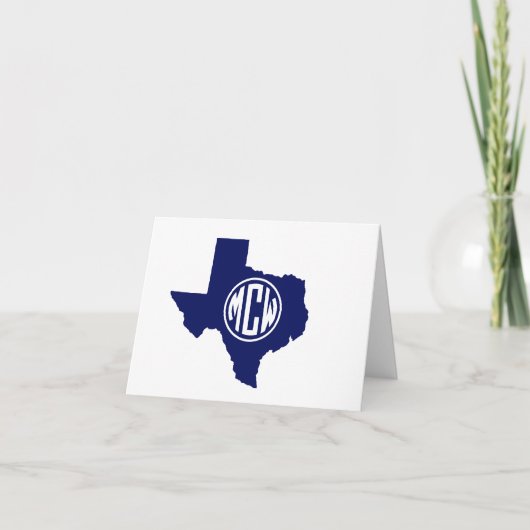 Carte De Remerciements Cercle monogrammé blanc prépa Texas Navy DIY BG (Devant)
