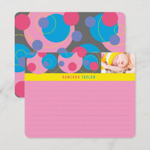Carte De Remerciements Cercles Bulles Rétro Mod Points Rose Bleu Enfants