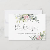 Carte De Remerciements Cérémonie Mariage de la verdure rose vif (Devant)