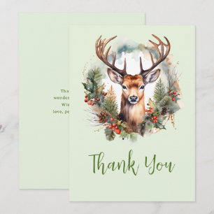 Carte De Remerciements Cerf brun avec bois Noël rustique