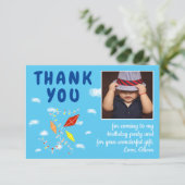 Carte De Remerciements Cerfs-volants Nuages Bleu Enfants Photo Anniversai (Debout devant)
