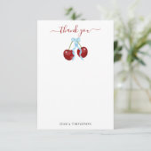 Carte De Remerciements Cerise sur le dessus Baby shower moderne Blue Bow  (Debout devant)