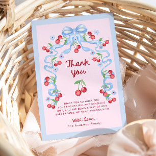 Carte De Remerciements Cerises rétro rose Whimsical Baby shower