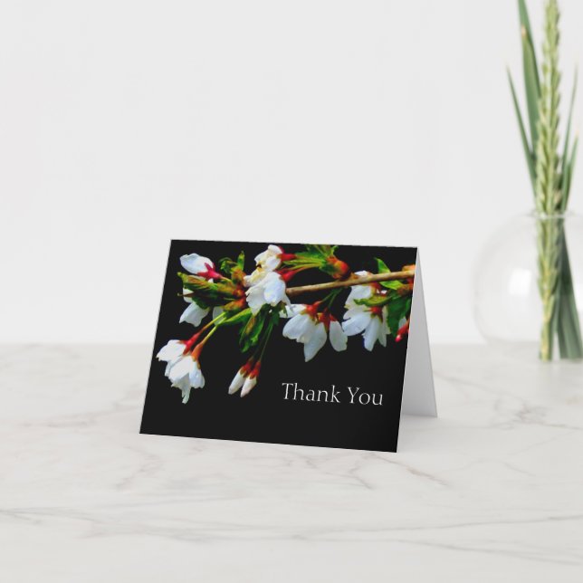 Carte De Remerciements Cerisier à fleurs blanches, fleurs blanches (Devant)