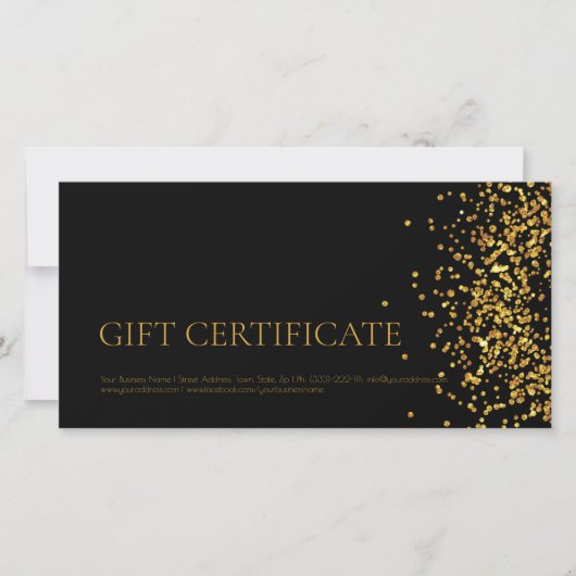 Carte De Remerciements Certificat cadeau design de luxe Gold Sparkle Blac (Devant)