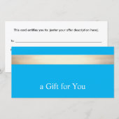 Carte De Remerciements Certificat cadeau Gold Stripe Aqua Blue (Devant / Derrière)