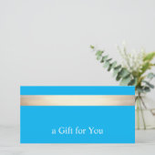 Carte De Remerciements Certificat cadeau Gold Stripe Aqua Blue (Debout devant)