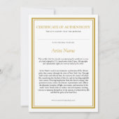 Carte De Remerciements Certificat d'authenticité avec déclaration d'artis (Devant)