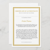 Carte De Remerciements Certificat d'authenticité avec déclaration d'artis (Devant / Derrière)