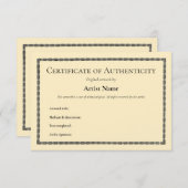 Carte De Remerciements Certificat d'authenticité d'art vintage (Devant / Derrière)