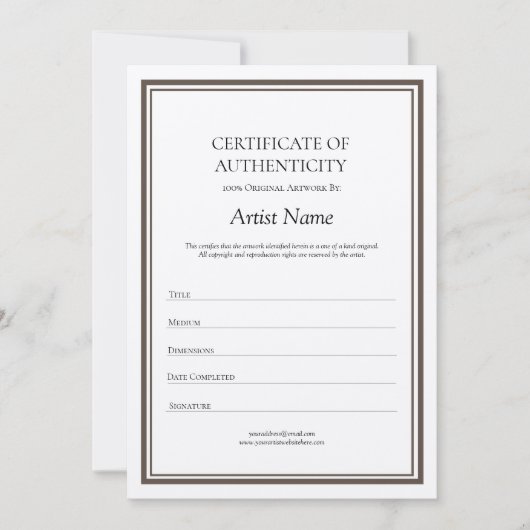 Carte De Remerciements Certificat d'authenticité Kraft neutre pour l'art (Devant)
