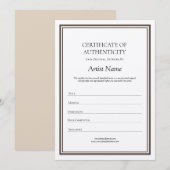 Carte De Remerciements Certificat d'authenticité Kraft neutre pour l'art (Devant / Derrière)
