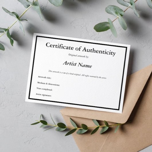 Carte De Remerciements Certificat d'authenticité personnalisable pour l'a